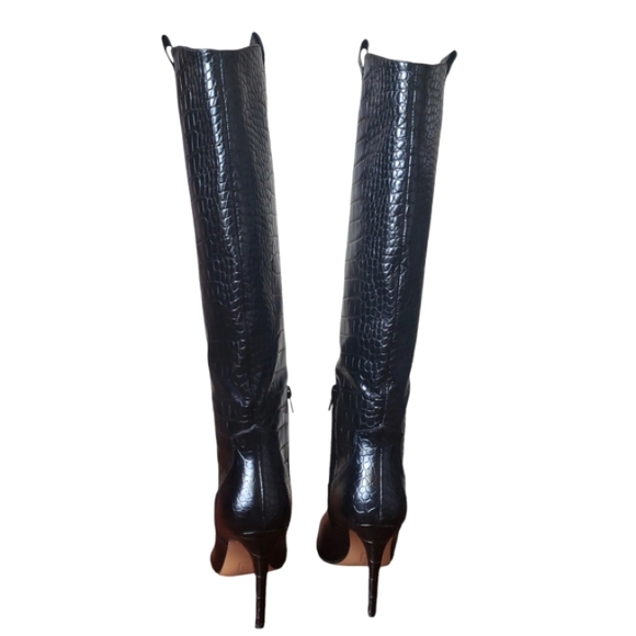 Shu Shop Black Croc Fitted Over-Knee Pointed Heeled Boots Women's Size 9 - Picture 7 of 17